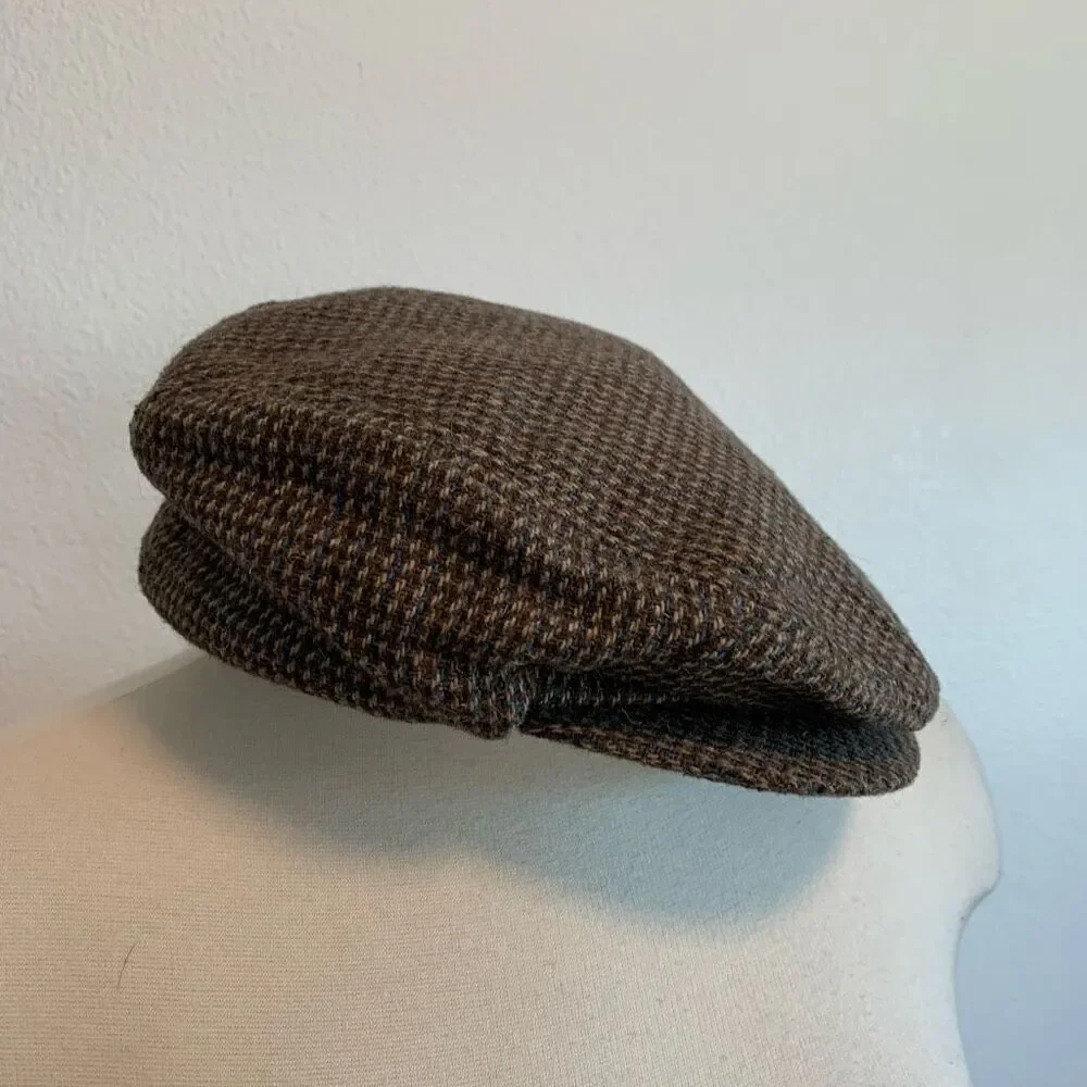 Vintage Brown Plaid Wool Captains Hat Cabbie Cab Hat Unisex - Picture 2 of 8